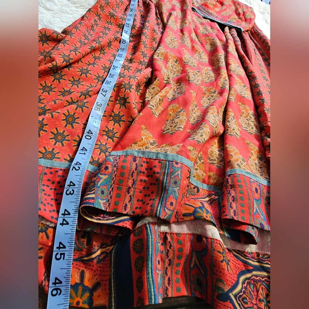 Soft Surroundings Red Paisley Midi Dress with Blue Trim - Picture 2 of 9
